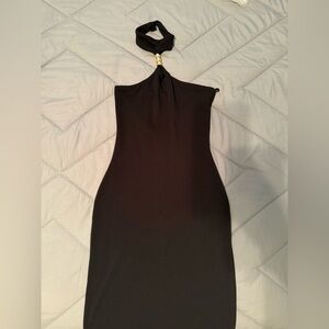 JLUXLABEL Black Halter Dress with Gold Accent